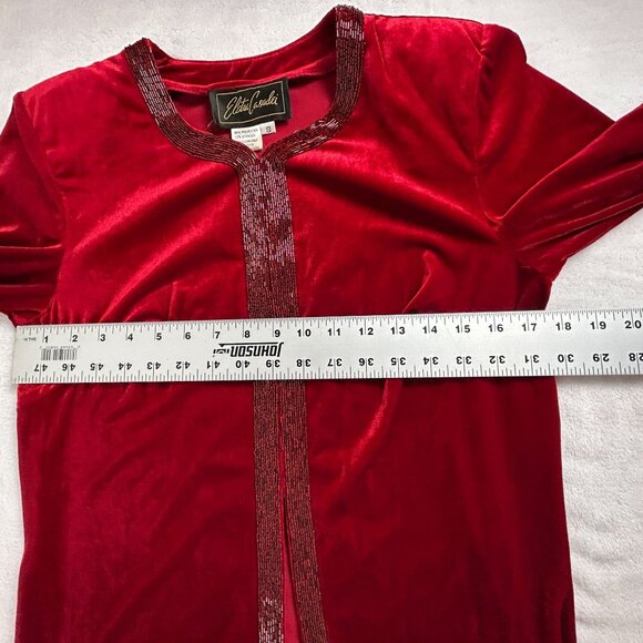 Eletra Casadei Womens Red Velvet Beaded Trim Cardigan Jacket Size Small Stretch - Picture 6 of 7